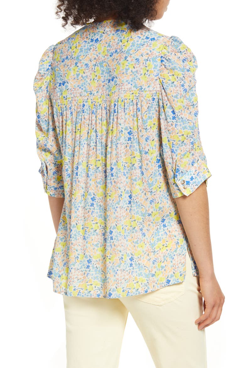 Smocked Elbow Sleeve Blouse, Alternate, color, BLUSH/ SKYWAY MULTI