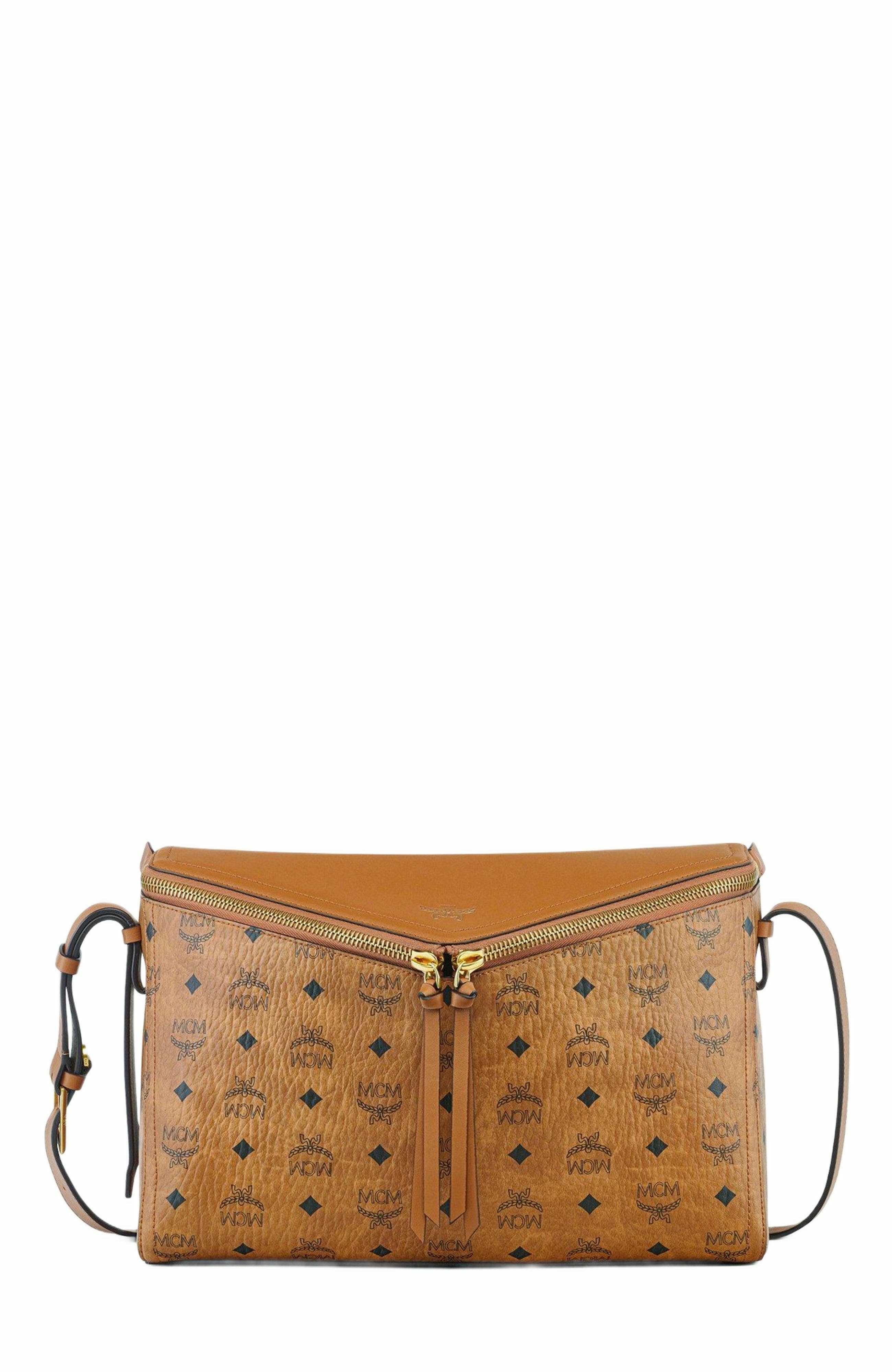 MCM Diamant 3D Shoulder Bag in Visetos Leather Mix, Main, color, Cognac