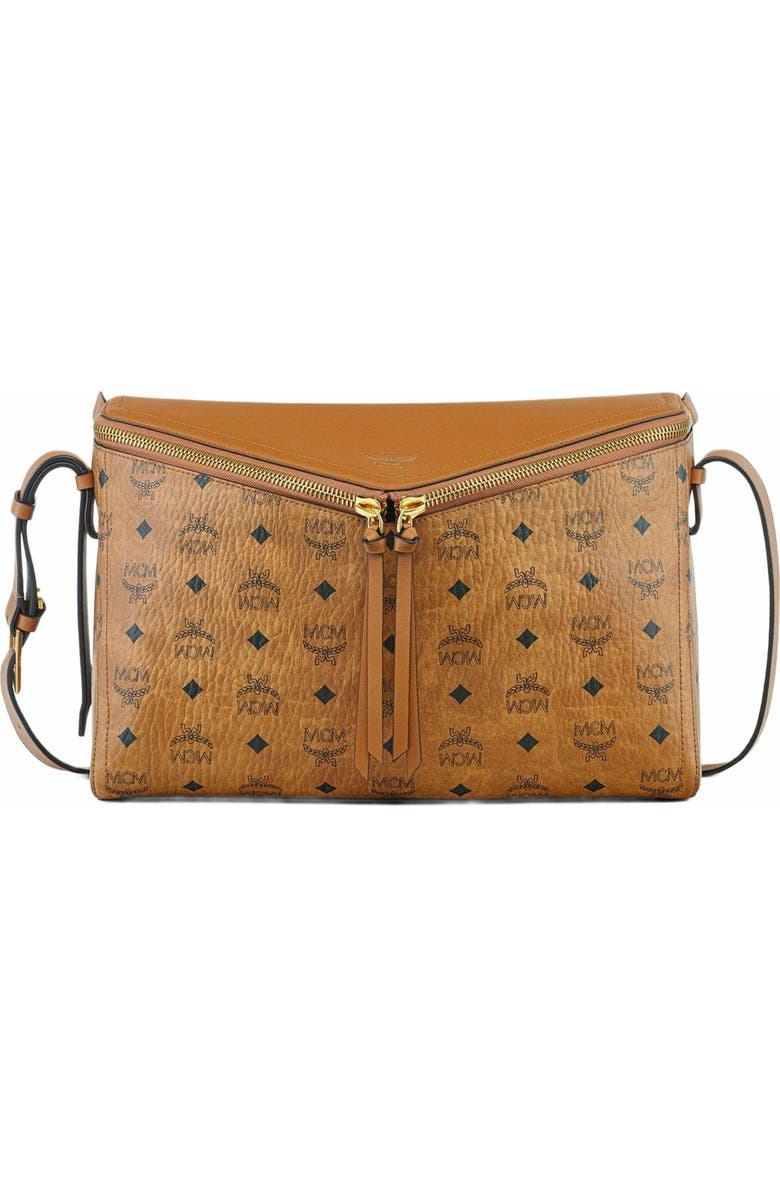 MCM Diamant 3D Shoulder Bag in Visetos Leather Mix, Main, color, Cognac