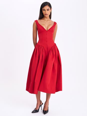 Nahla Drop Waist Midi Dress with Buttons