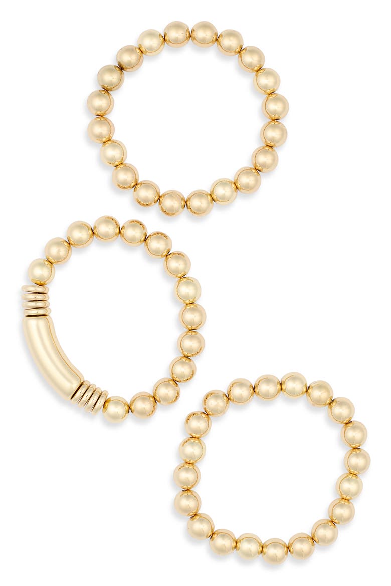 Set of 3 Bar and Bead Stretch Bracelets, Alternate, color, GOLD