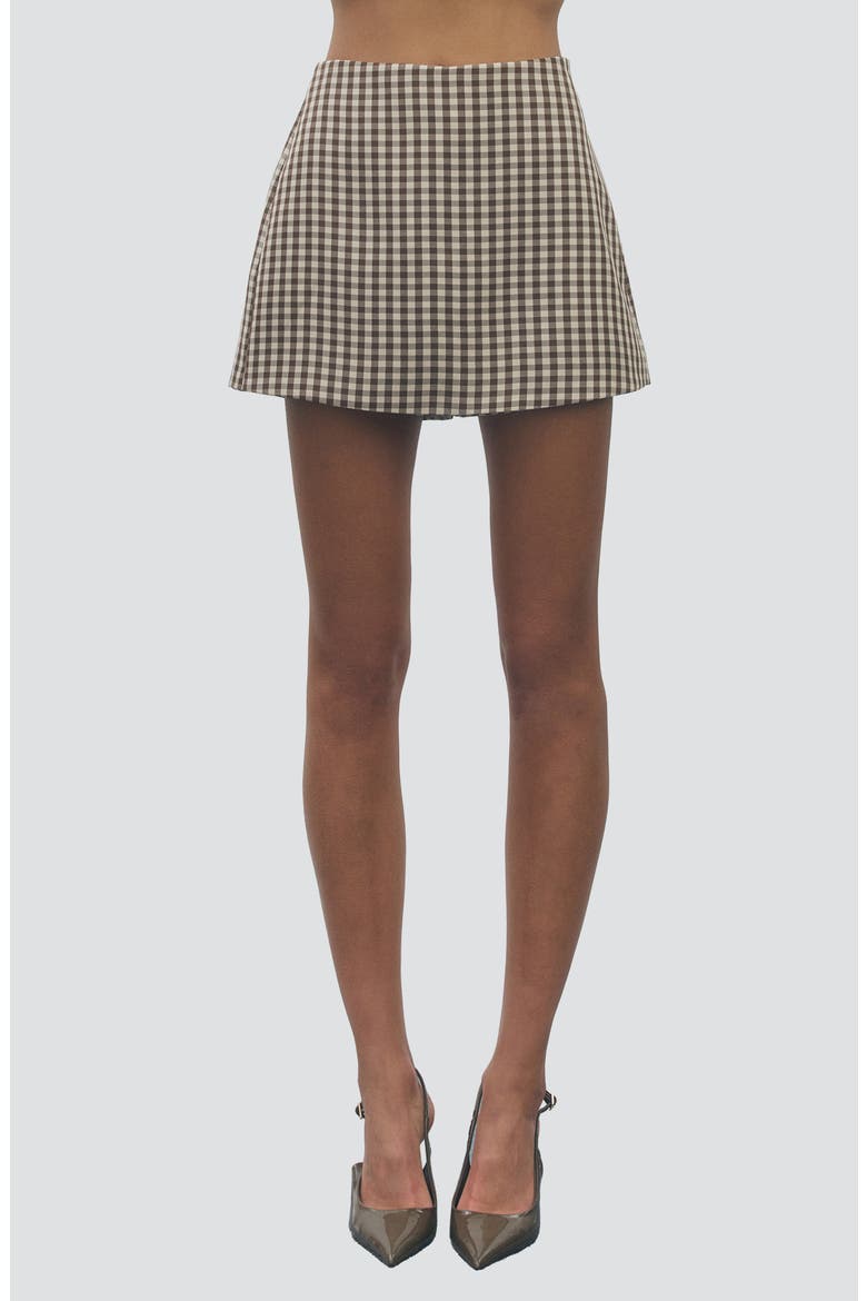 Emily Gingham Skort, Main, color, BROWN BEIGE