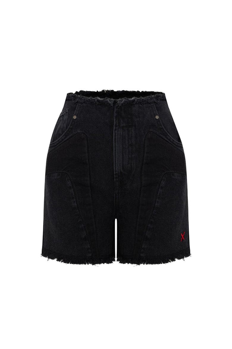 Cotton High Waist Denim Shorts, Main, color, BLACK