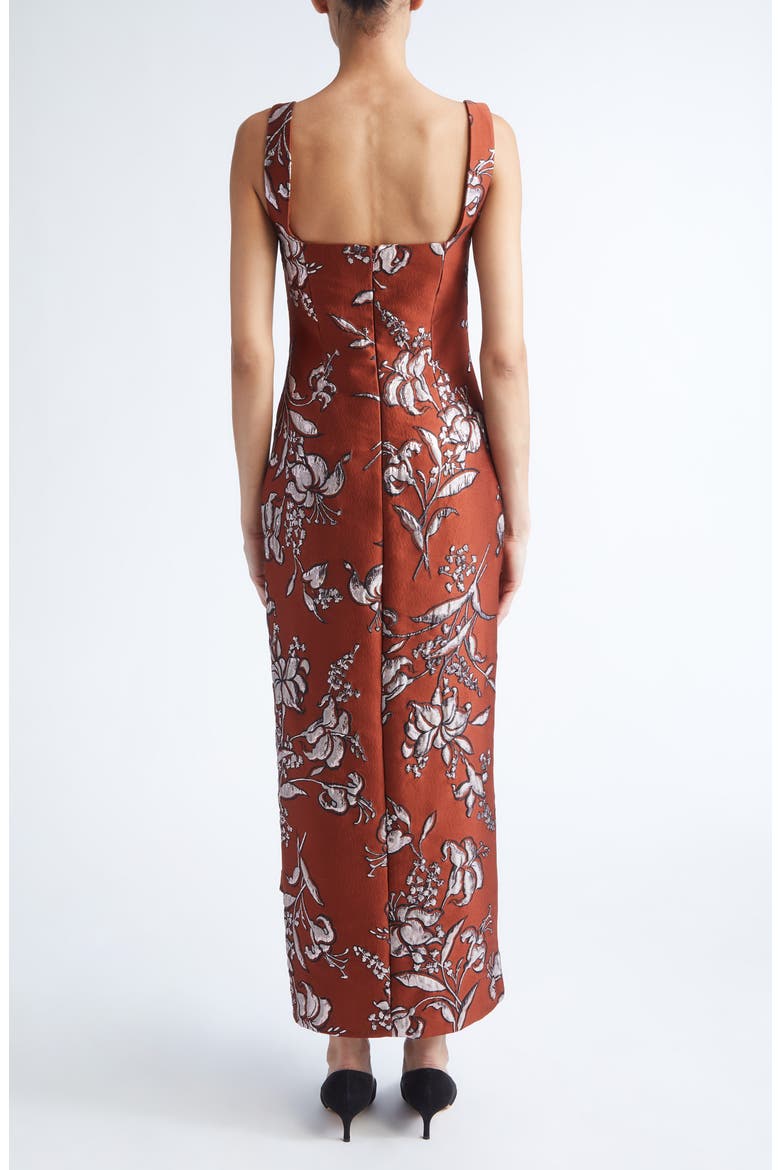 Metallic Floral Brocade Gown, Alternate, color, BRICK