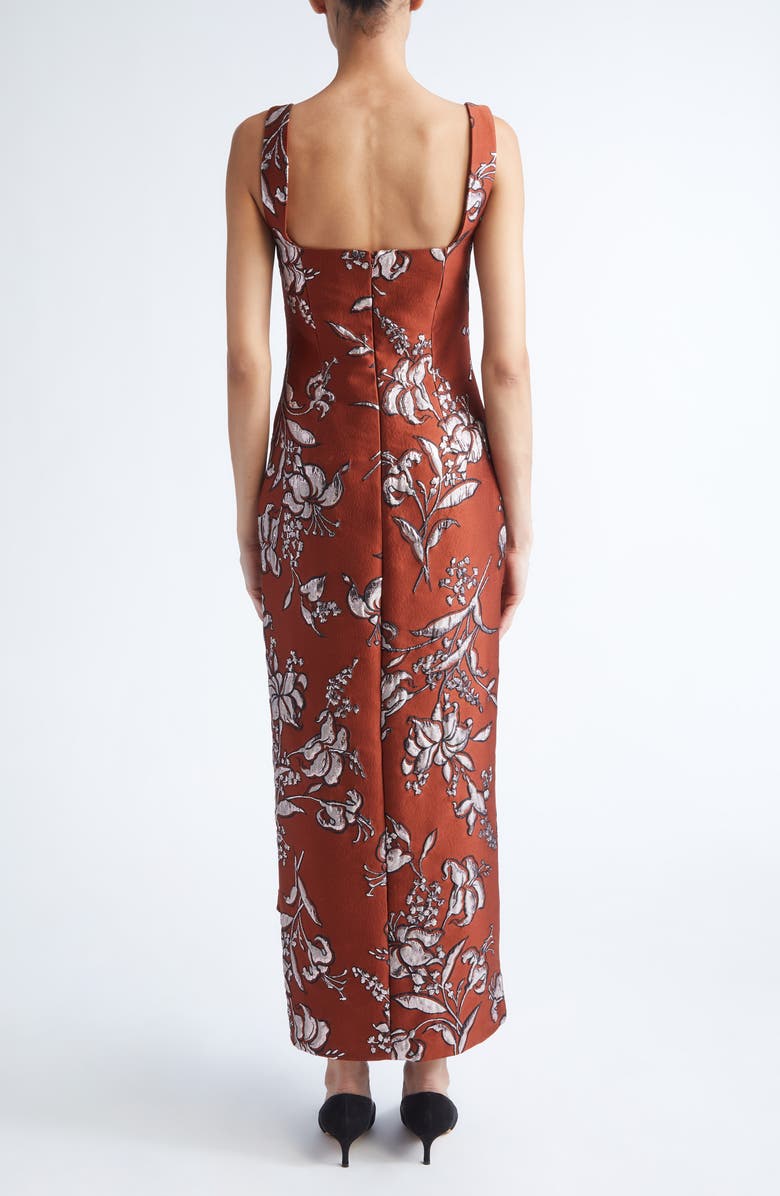 Lela Rose Metallic Floral Brocade Gown, Alternate, color, Brick