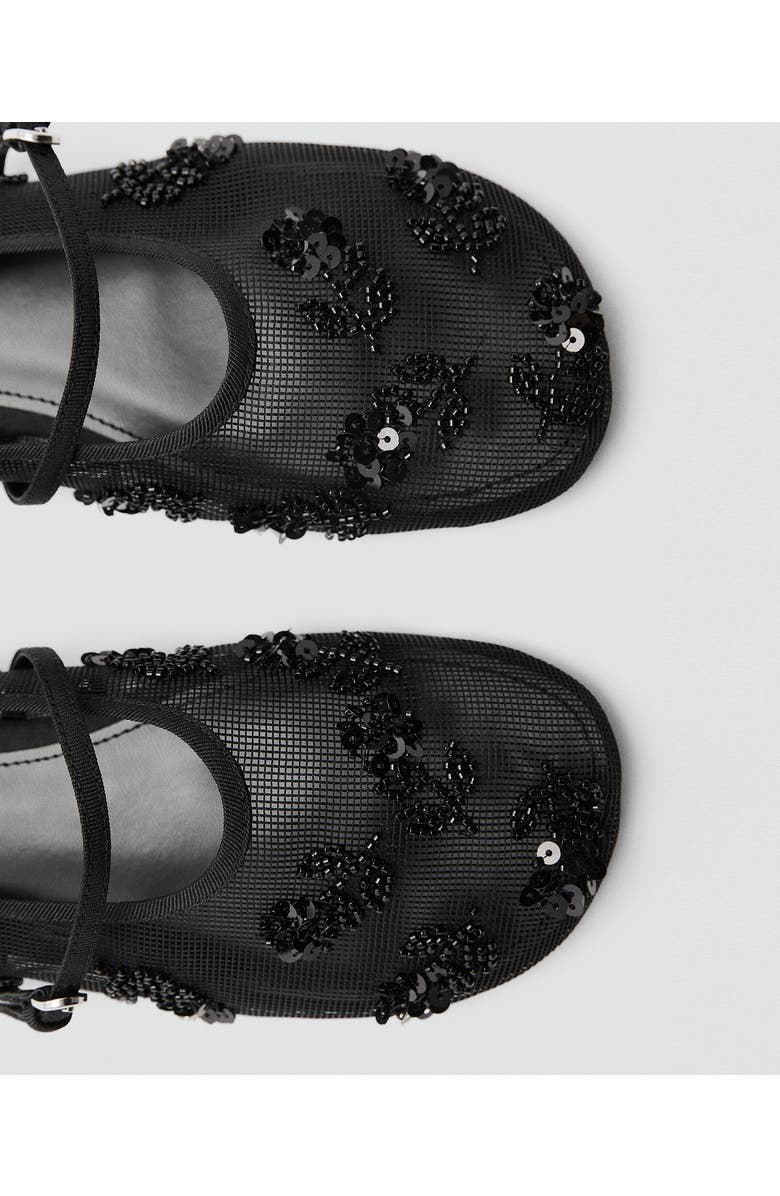 MANGO Buckle Strap Floral Embellished Mesh Ballerina Flat, Alternate, color,