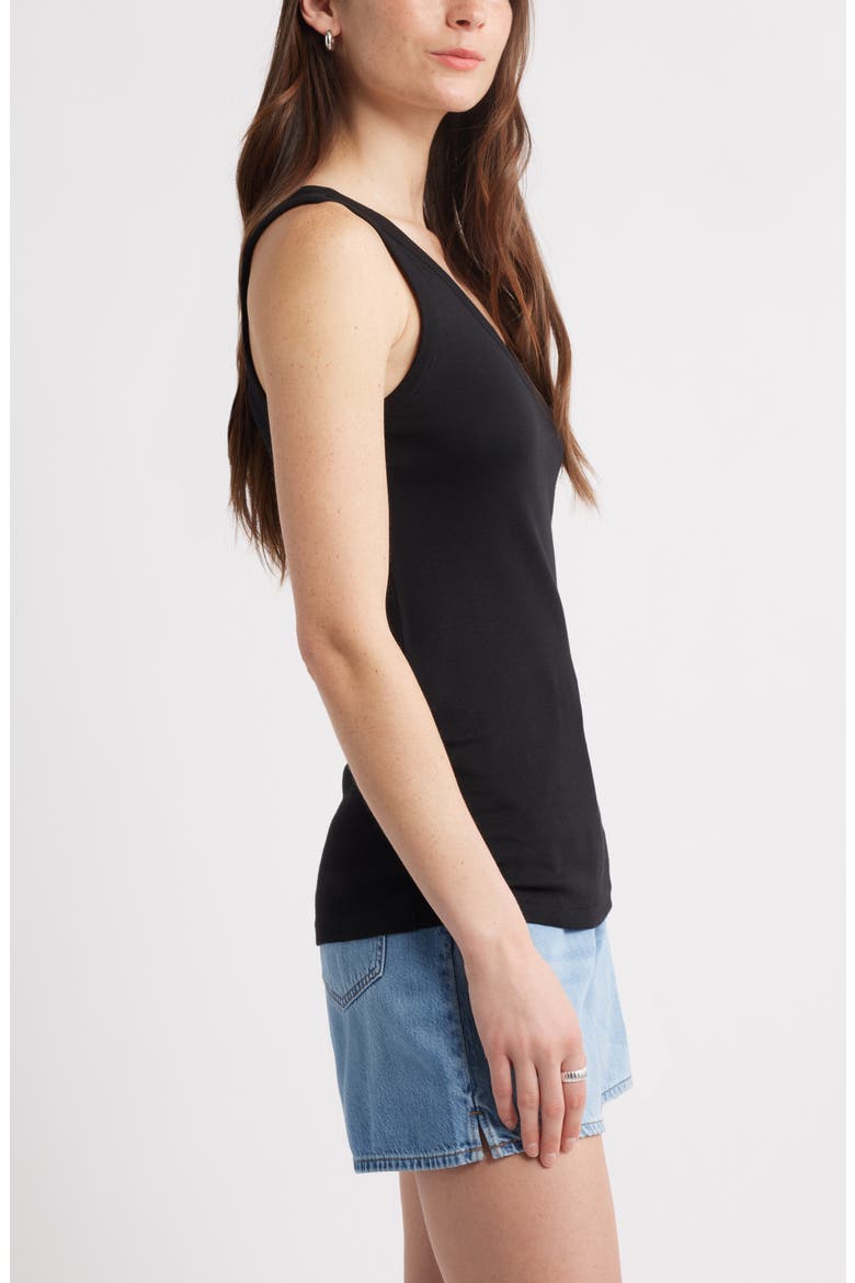 V-Neck Cotton Blend Tank Top, Alternate, color, BLACK