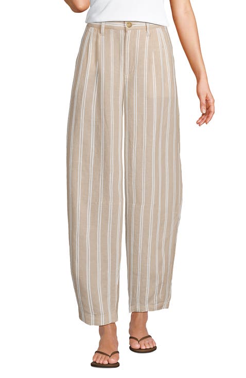 Linen High Rise Pleated Barrel Leg Pants