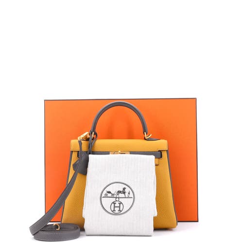 Pre-owned Hermes Hermes Kelly Handbag Bicolor Togo With Brushed Gold Hardware 25