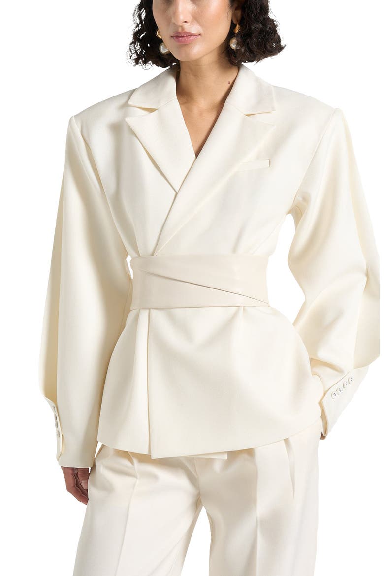 Marie Twist Sleeve Tailored Blazer with Belt, Alternate, color, Cream