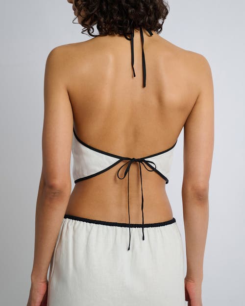Shop Onia Air Linen Cropped Halter Top In Egret/black