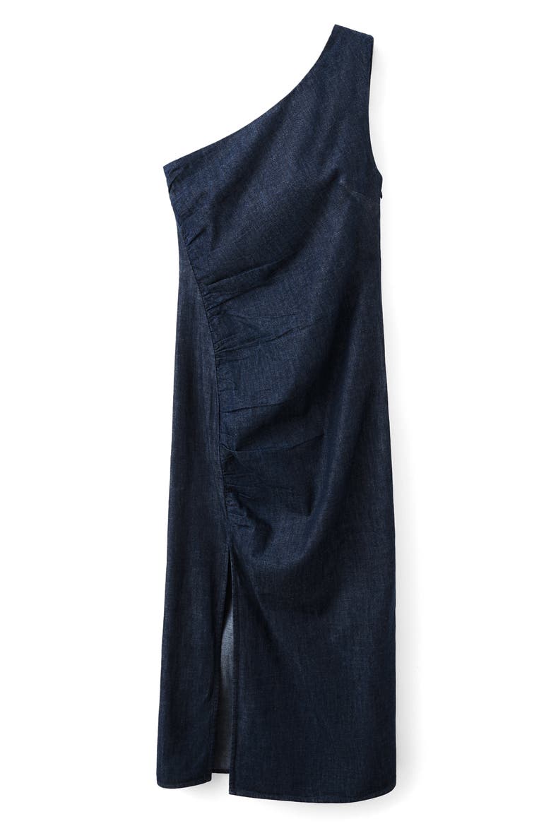 Asymmetric Nonstretch Denim Midi Dress, Alternate, color, OPEN BLUE