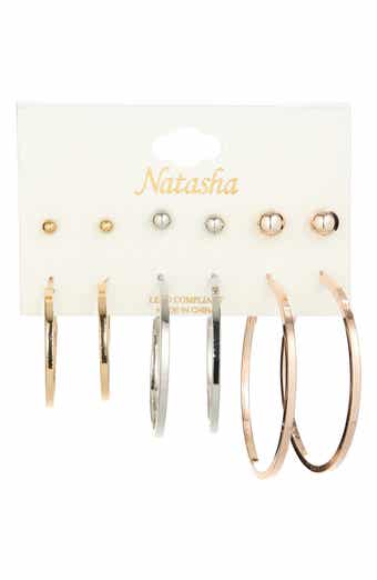 Tasha Set of 6 Tri-Tone Ball Stud & Hoop Earrings