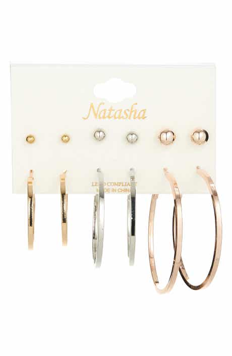 Tasha Set of 6 Tri-Tone Ball Stud & Hoop Earrings