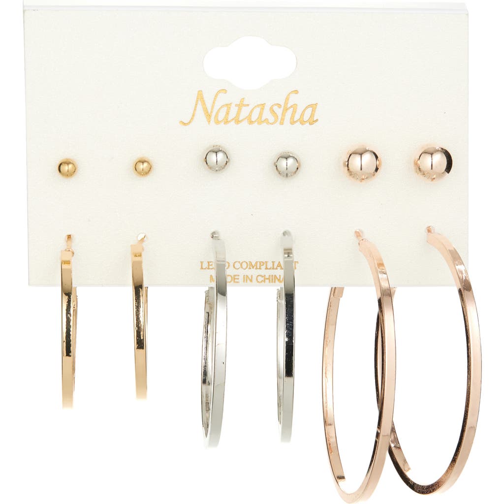 Tasha Set Of 6 Tri-tone Ball Stud & Hoop Earrings