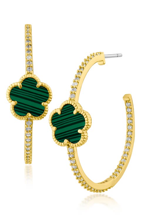 CZ Pavé Clover Hoop Earrings