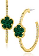 CZ by Kenneth Jay Lane CZ Pavé Clover Hoop Earrings
