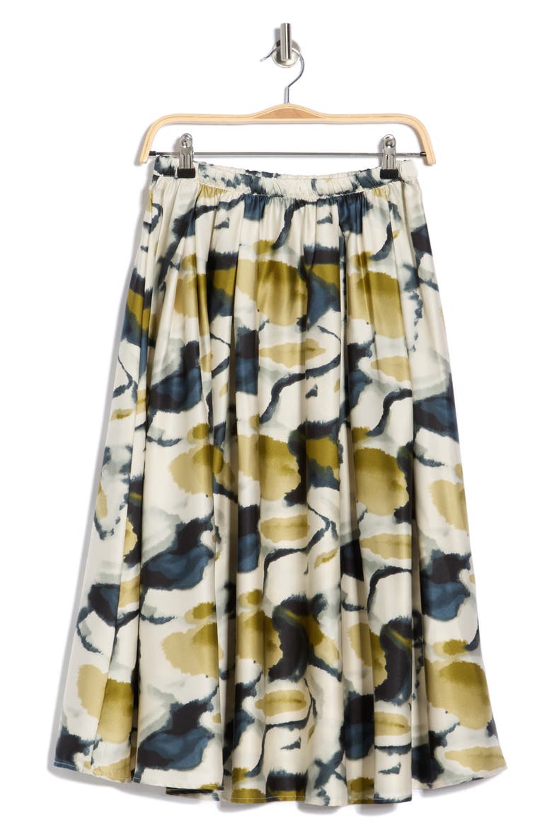 Polka Dot Satin Midi Skirt, Alternate, color, OLIVE WATERCOLOR GEODE