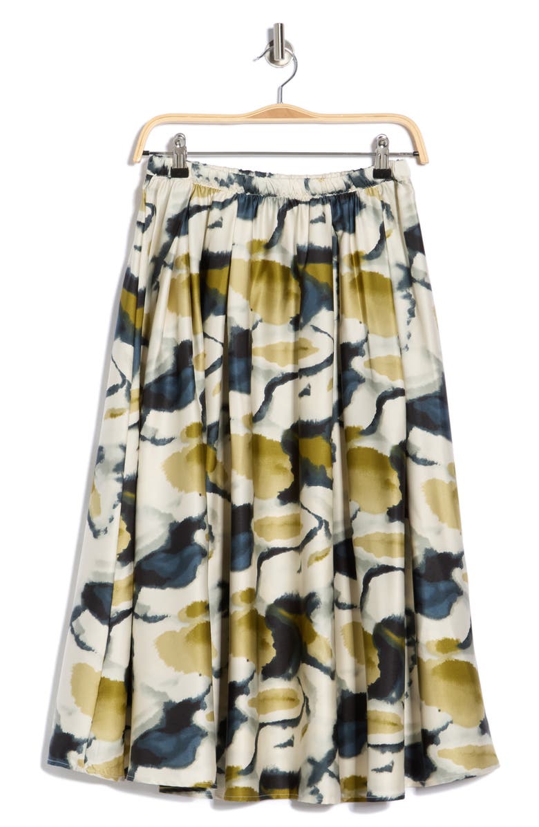 Adrianna Papell Polka Dot Satin Midi Skirt, Alternate, color, Olive Watercolor Geode