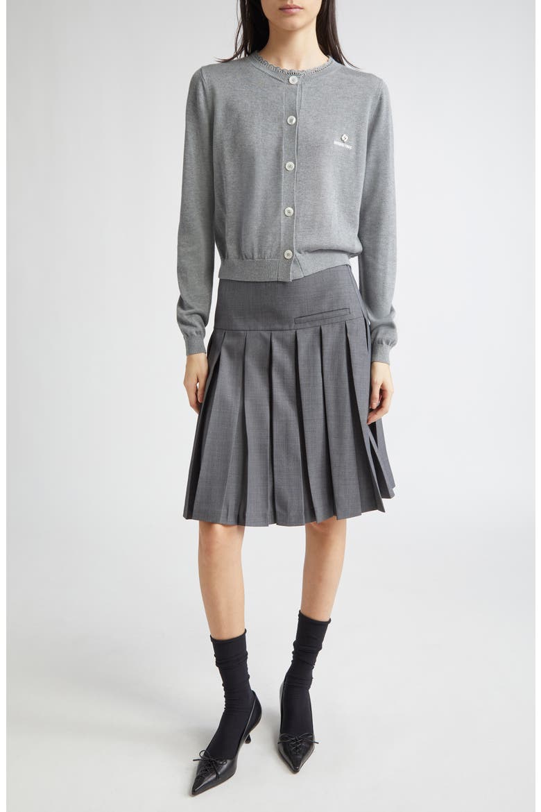 Logo Stitch Silk & Cashmere Cardigan, Alternate, color, GREY