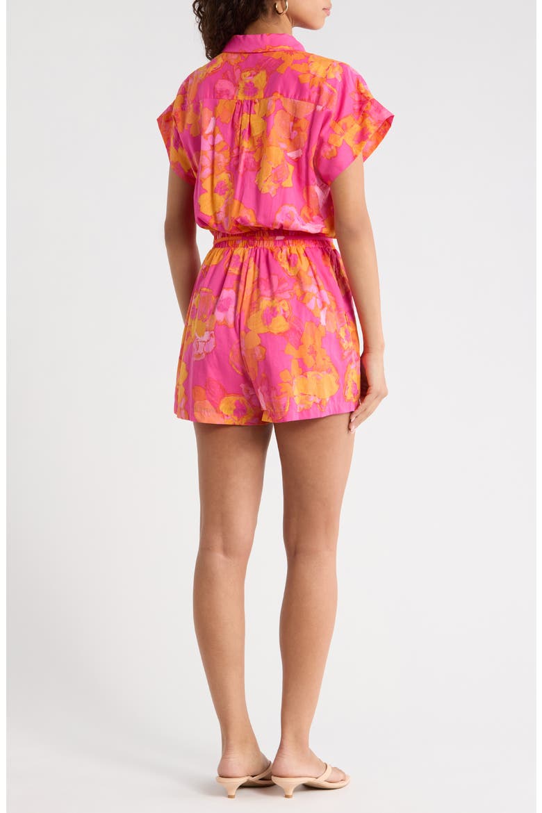 Elaris Floral Mavy Cotton Button-Up Romper, Alternate, color, FUCHSIA-ORANGE-MULTI