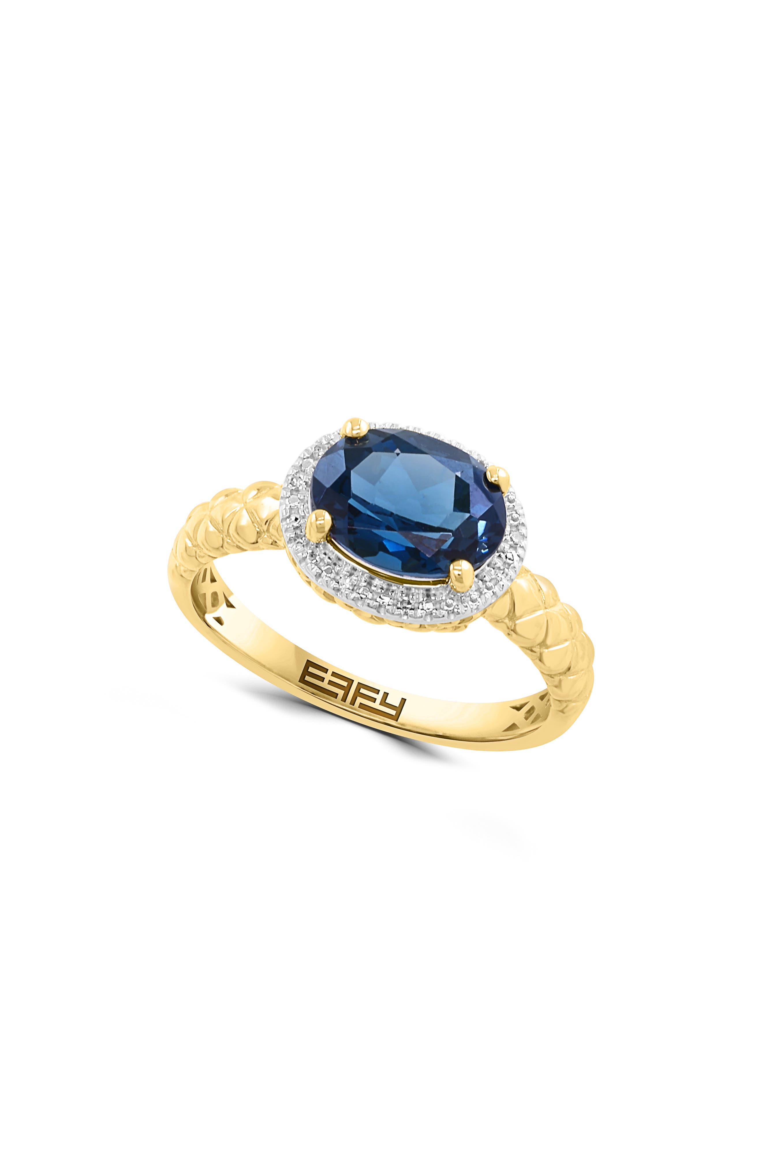 Gold Plated Sterling Silver Sapphire & Diamond Halo Ring
