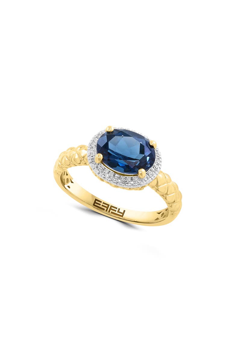 Gold Plated Sterling Silver Sapphire & Diamond Halo Ring, Main, color, BLUE