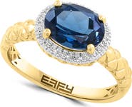 EFFY Gold Plated Sterling Silver Sapphire & Diamond Halo Ring
