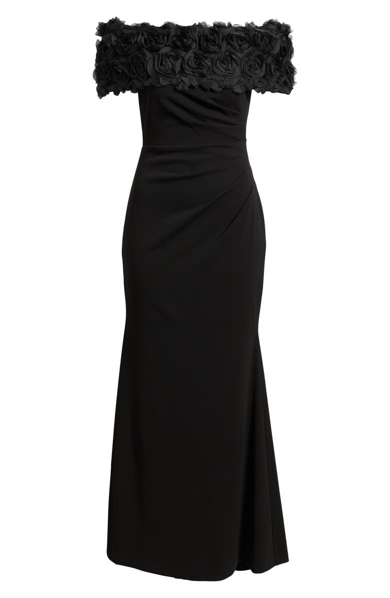 Eliza J Rosette Detail Off the Shoulder Gown, Alternate, color, Black