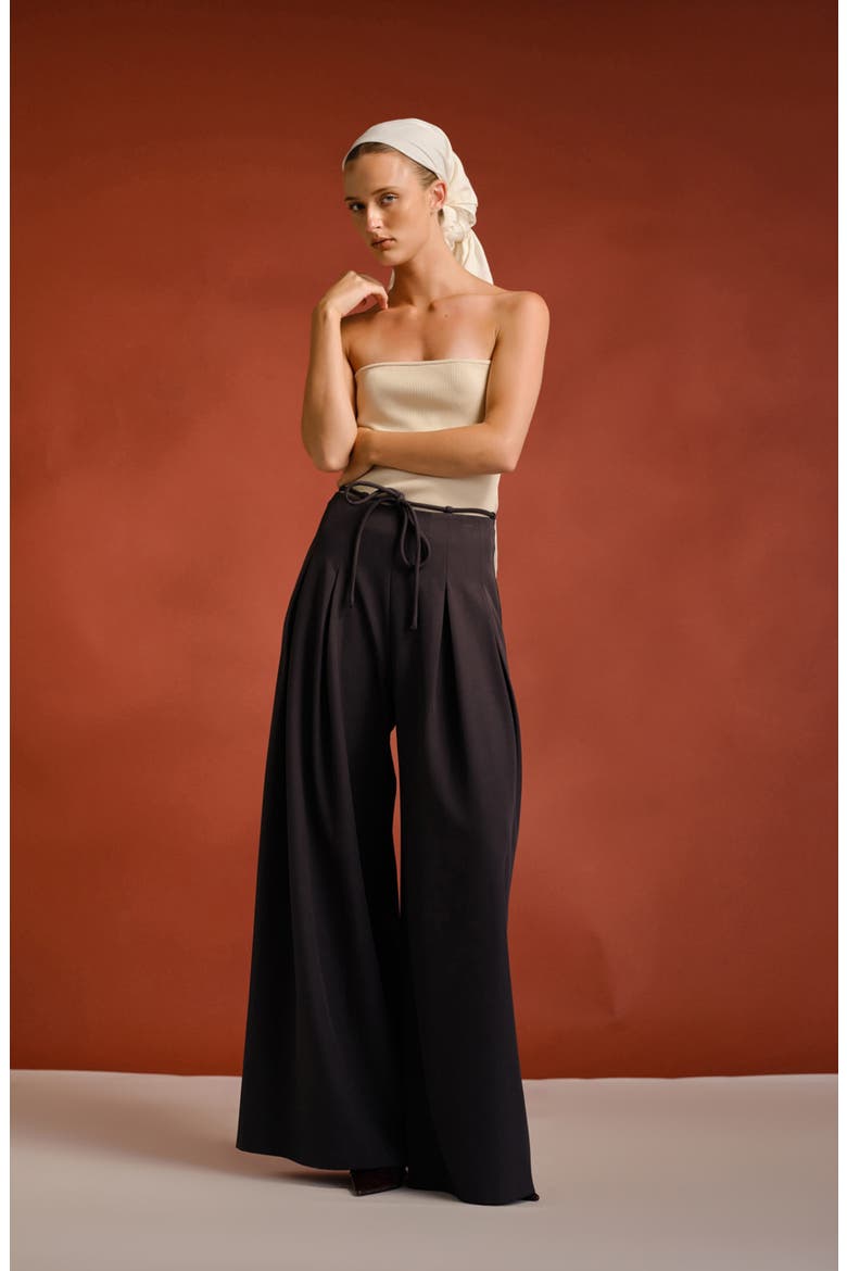 Pleated High Waist Wide Leg Pants, Alternate, color, BLACK