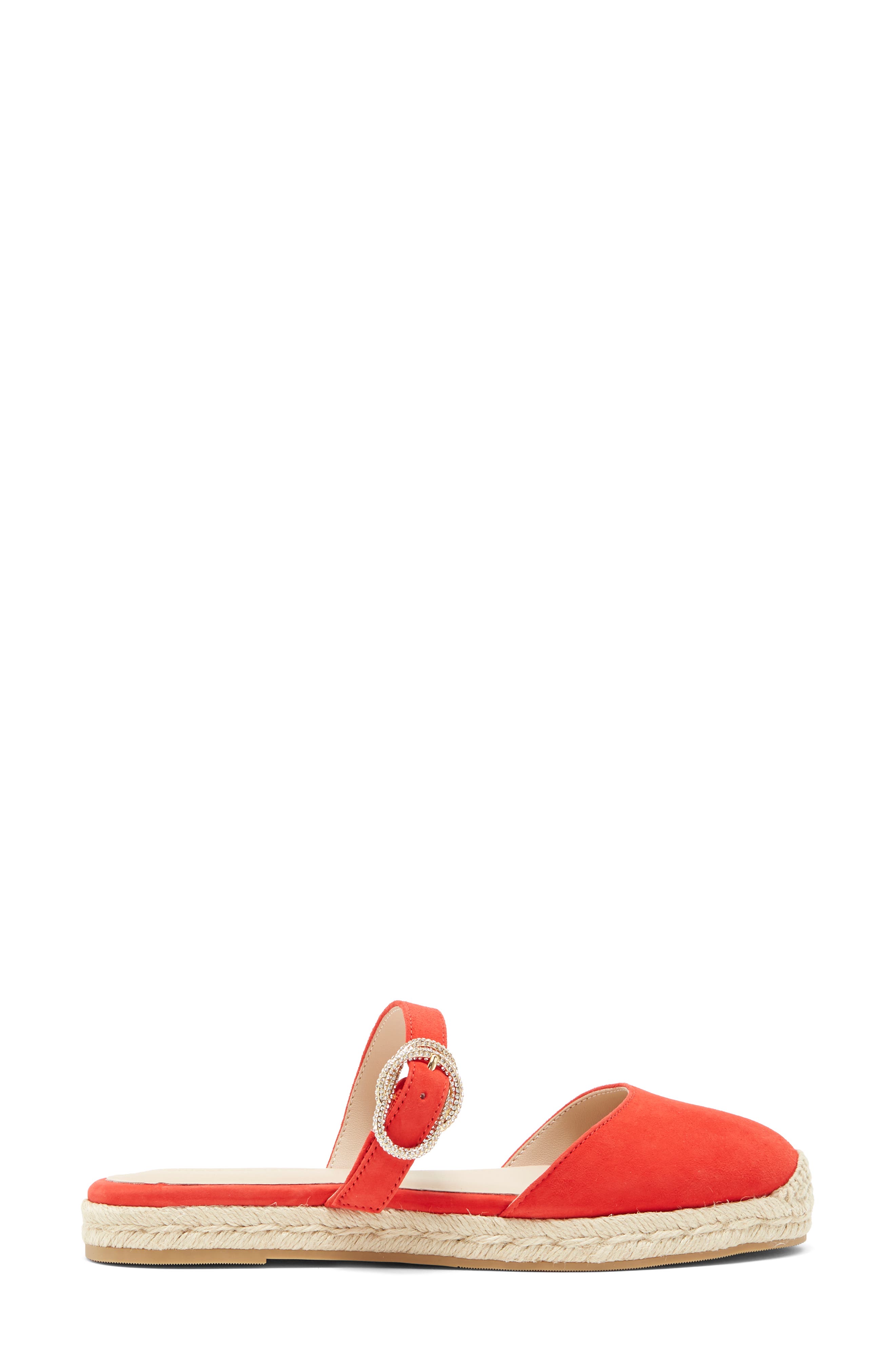 Stuart Weitzman Crystal Buckle Espadrille Mule, Alternate, color, Coral