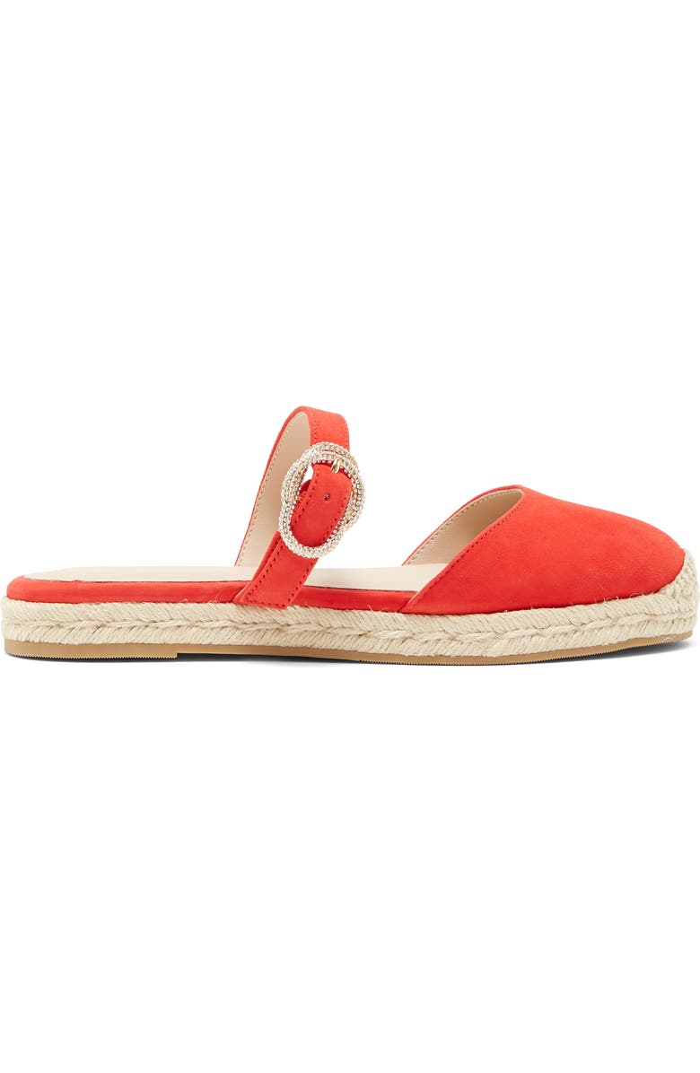 Stuart Weitzman Crystal Buckle Espadrille Mule, Alternate, color, Coral