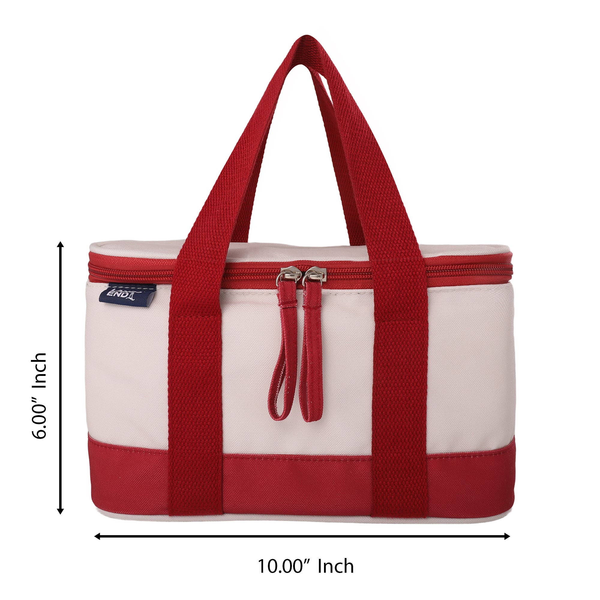 Lands' End Rectangular Small Cooler Bag Insulated 1.5 Gal, Canvas Soft Cooler with Tote Handles and Zip Closure, Alternate, color, Cranberry