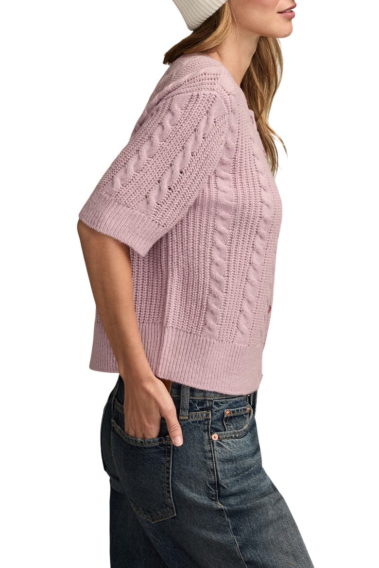 Short Sleeve Cable Cardigan, Alternate, color, DAWN PINK