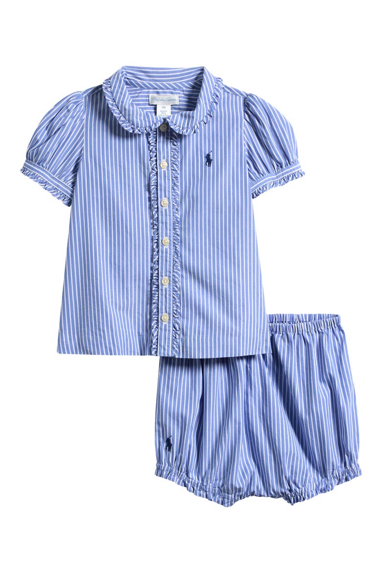 Stripe Cotton Poplin Shirt & Shorts Set, Main, color, BLUE WHITE