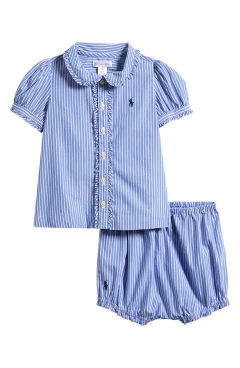 Stripe Cotton Poplin Shirt & Shorts Set
