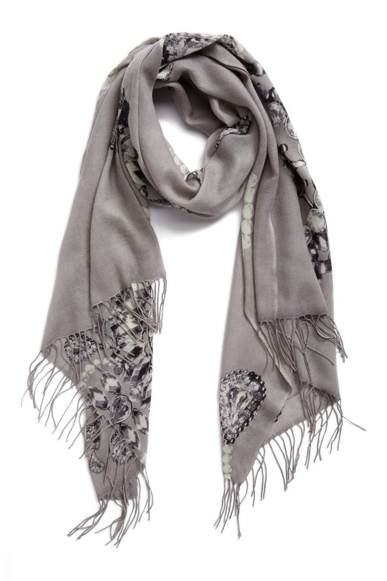 'Romantic Jewels' Wool & Cashmere Scarf, Main, color, GREY