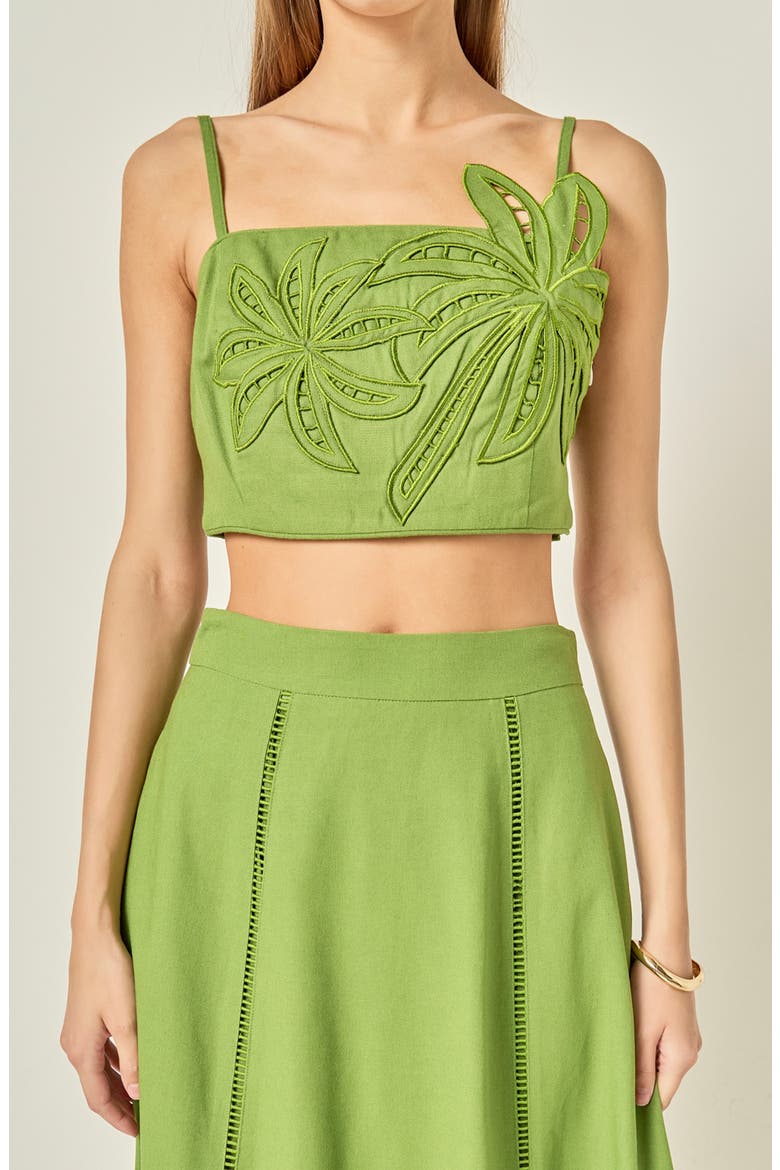 Embroidered Palm Crop Top, Alternate, color, GREEN