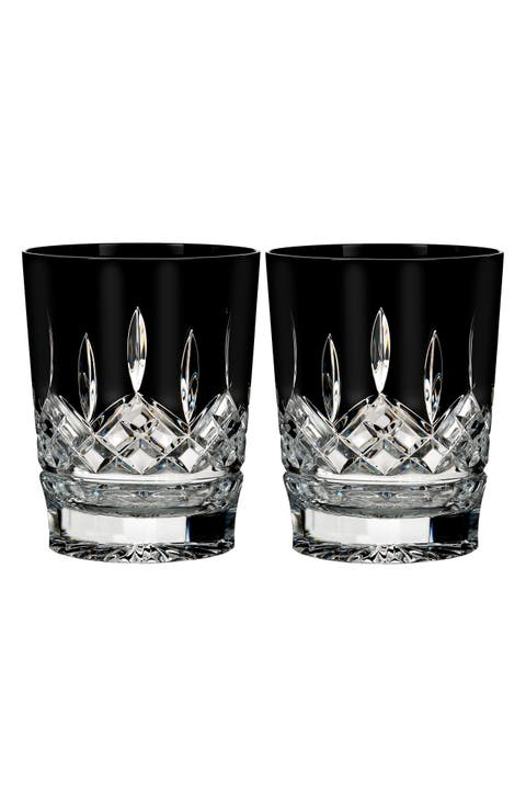 Lismore Diamond Set of 2 Black Lead Crystal Double Old Fashioned Glasses