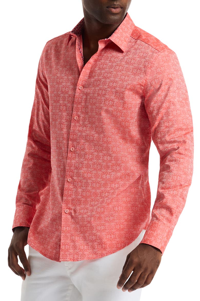 Stellman Cotton Button-Up Shirt, Alternate, color, CORAL