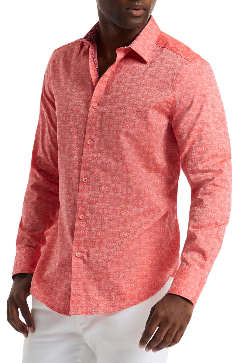 Robert Graham Stellman Cotton Button-Up Shirt, Alternate, color, Coral