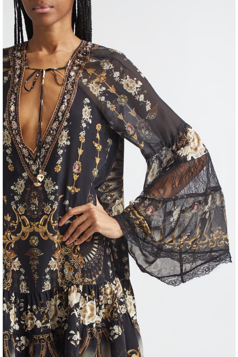 Flamenco Folklore Print Long Sleeve Tiered Ruffle Silk Minidress, Alternate, color, FLAMENCO FOLKLORE