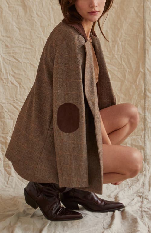 Crescent Herringbone Contrast Faux Suede Blazer In Brown