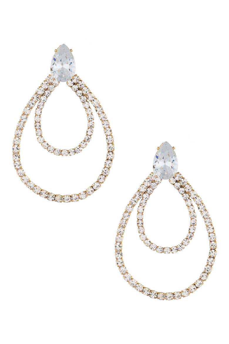 Layered Crystal Frontal Hoop Earrings, Main, color, GOLD