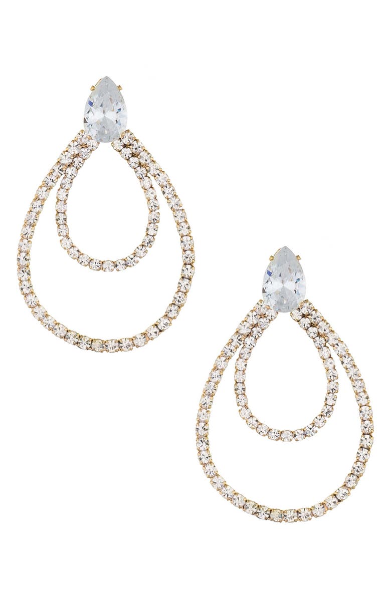 Ettika Layered Crystal Frontal Hoop Earrings, Main, color, Gold