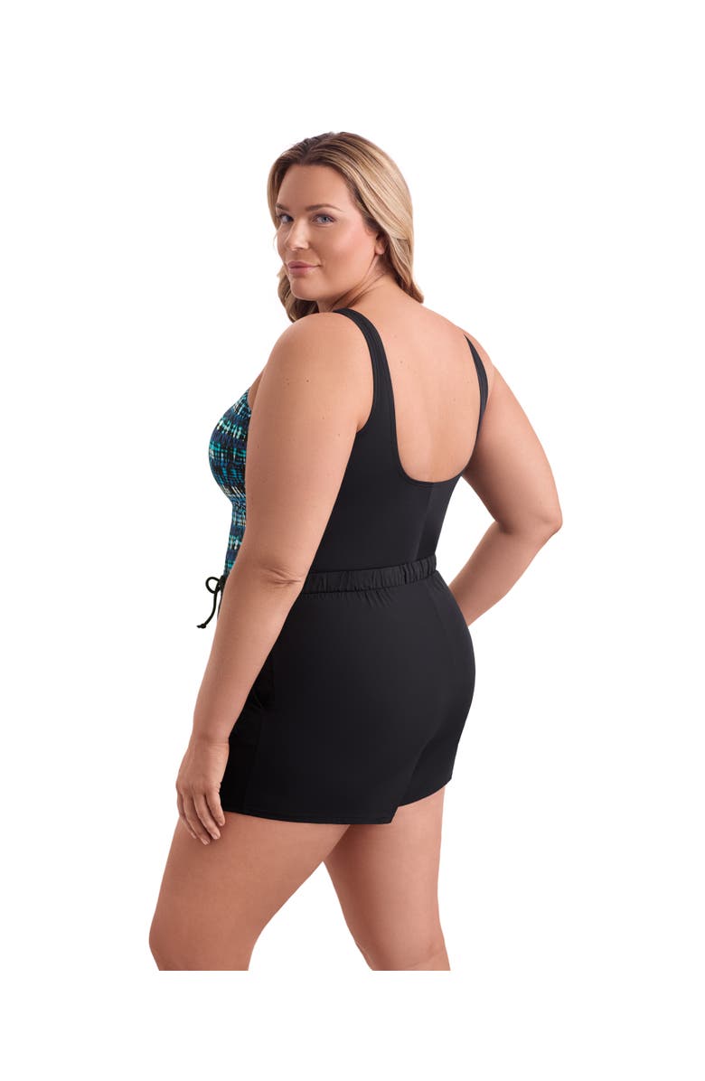 ShapeSolver Sport Highneck Runaround Chlorine Resistant One-Piece Swimsuit, Alternate, color, Blue Tribal Stripe