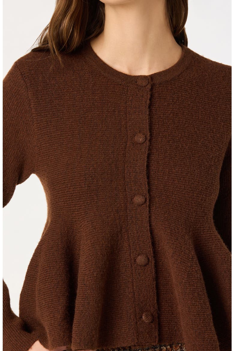 Swing Hem Peplum Cardigan, Alternate, color, BROWN
