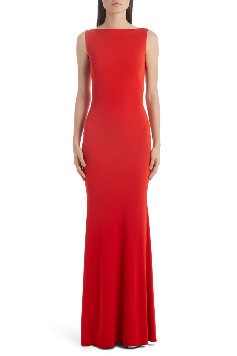 Alexander McQueen Ruched Back Jersey Gown, Main, color, LUST RED