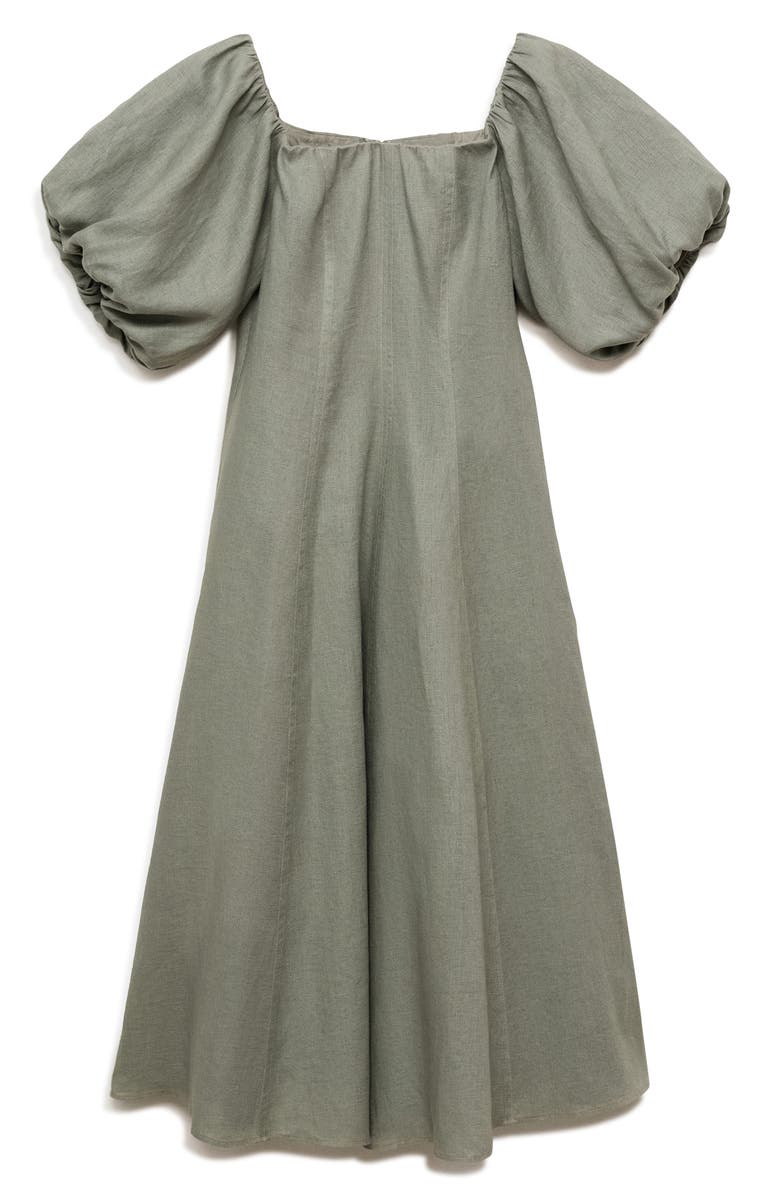 MANGO Menorca Off the Shoulder Linen Dress, Main, color, Green