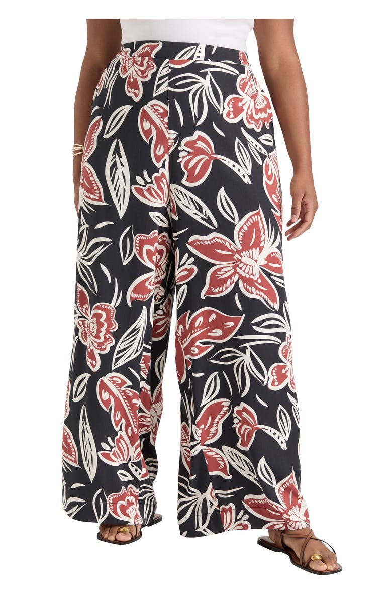 June + Vie Wide-Leg Pull-On Pants, Main, color, Batik Floral